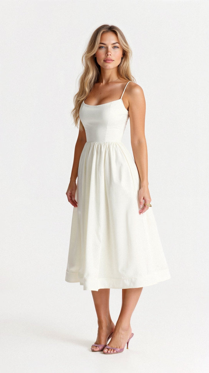 Charli - Warm Ascot Neck White Midi Dress