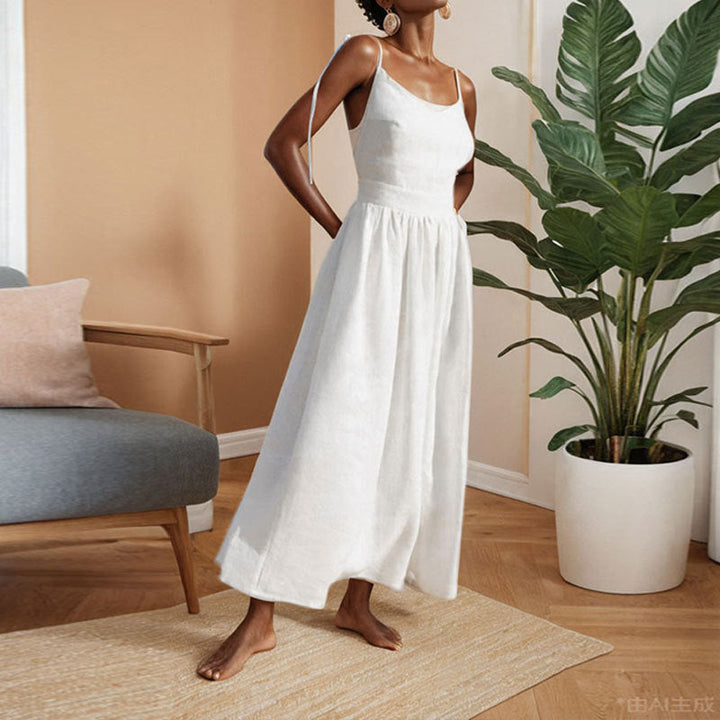 Destiny - Stylish Warm Open Back Slit White Midi Dress