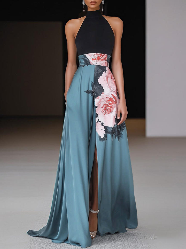Jazmine - Warm Stylish Crew Neck Sleeveless Maxi Floral Dress
