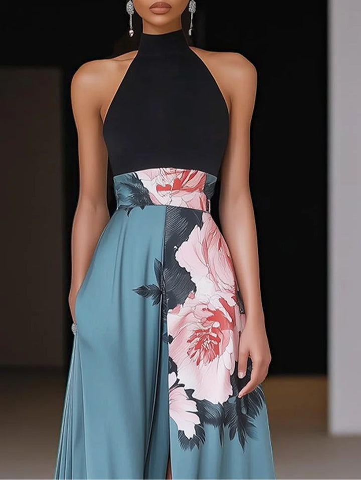 Jazmine - Warm Stylish Crew Neck Sleeveless Maxi Floral Dress
