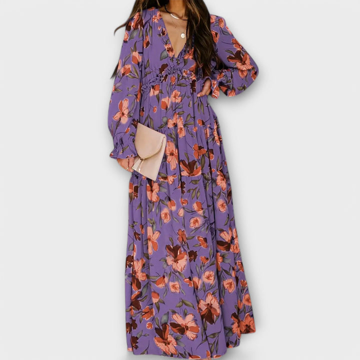Zaria - V Neck Long Sleeve Maxi Floral Dress