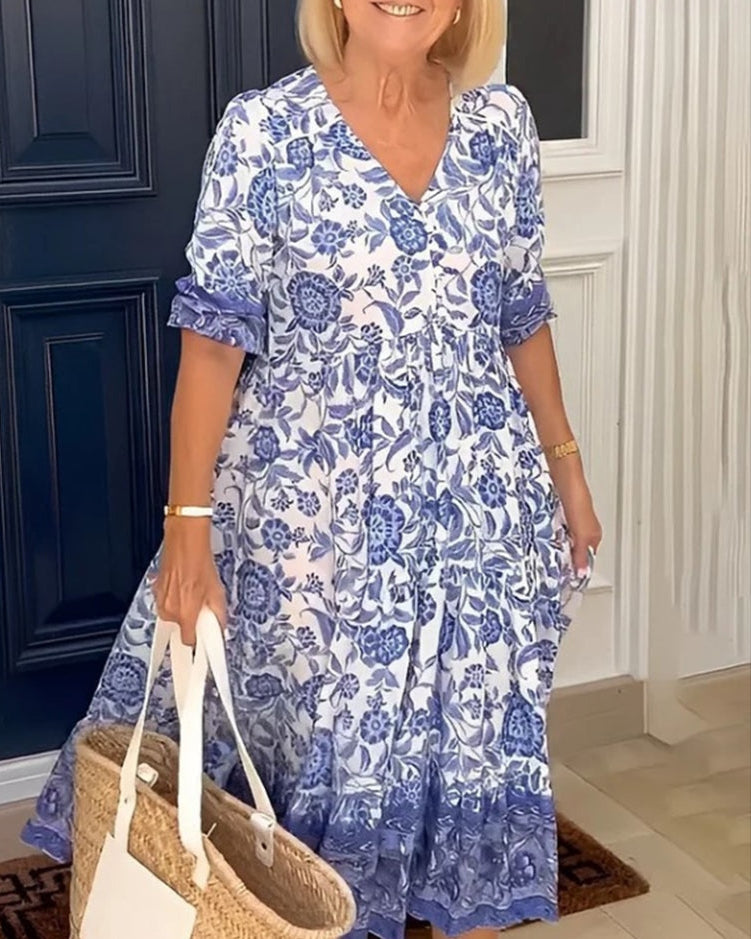 Saylor - Romantic V Neck Maxi Floral Dress