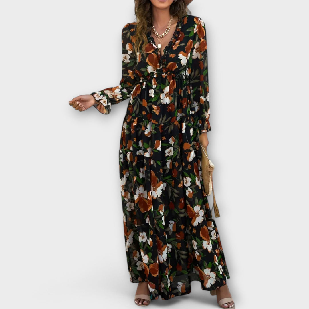 Zaria - V Neck Long Sleeve Maxi Floral Dress