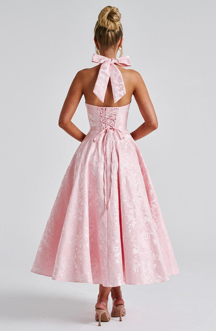 Kylee - Warm Stylish Halter Midi Wedding Guest Dress
