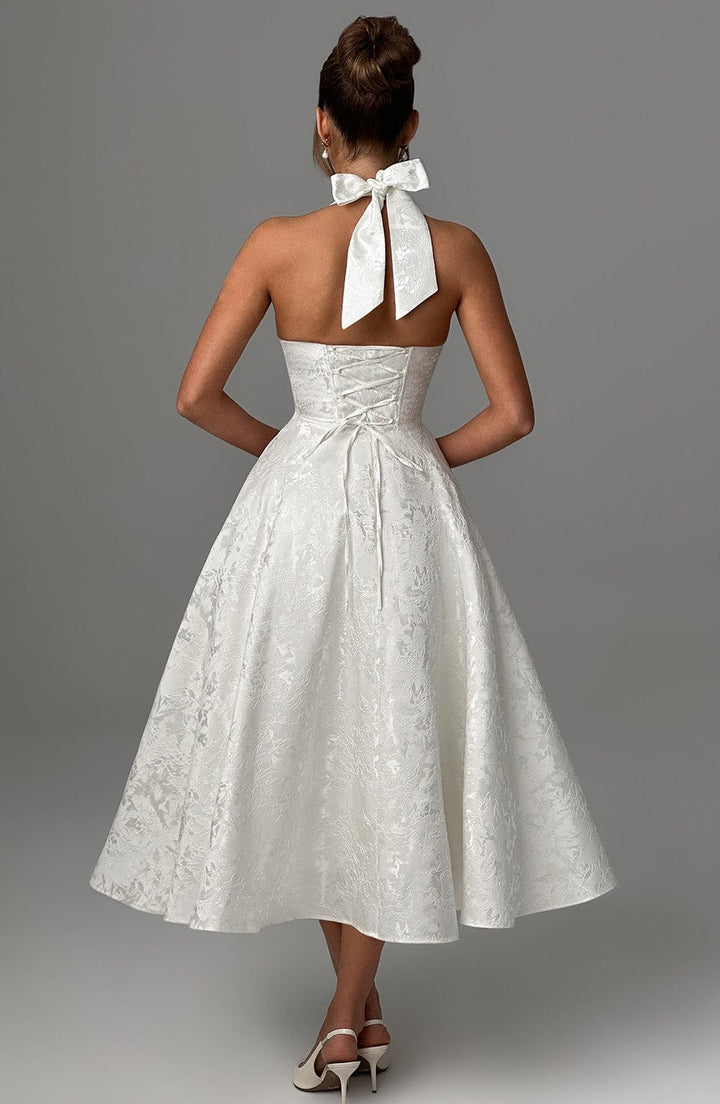 Kylee - Warm Stylish Halter Midi Wedding Guest Dress