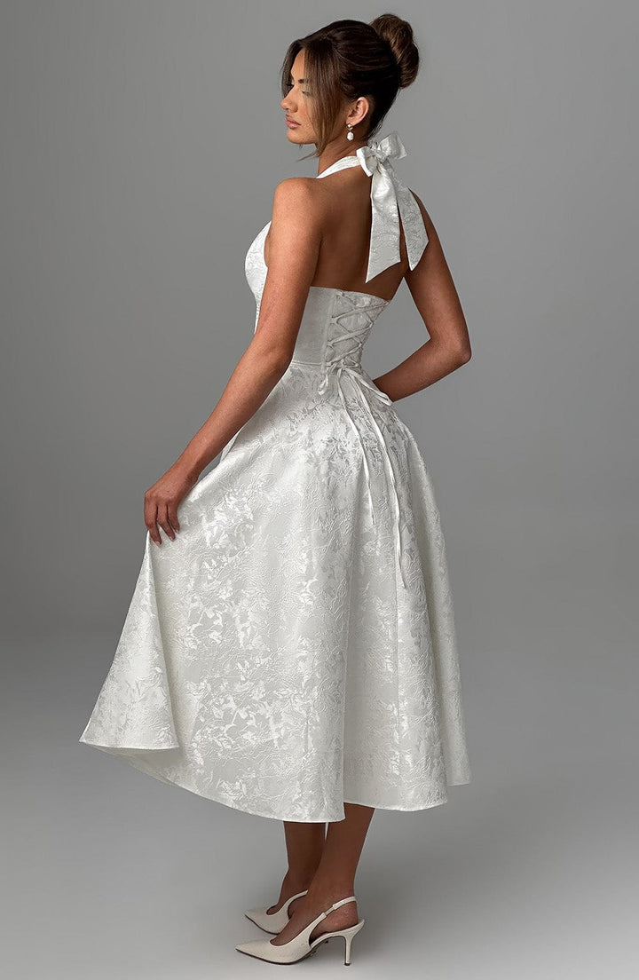 Kylee - Warm Stylish Halter Midi Wedding Guest Dress