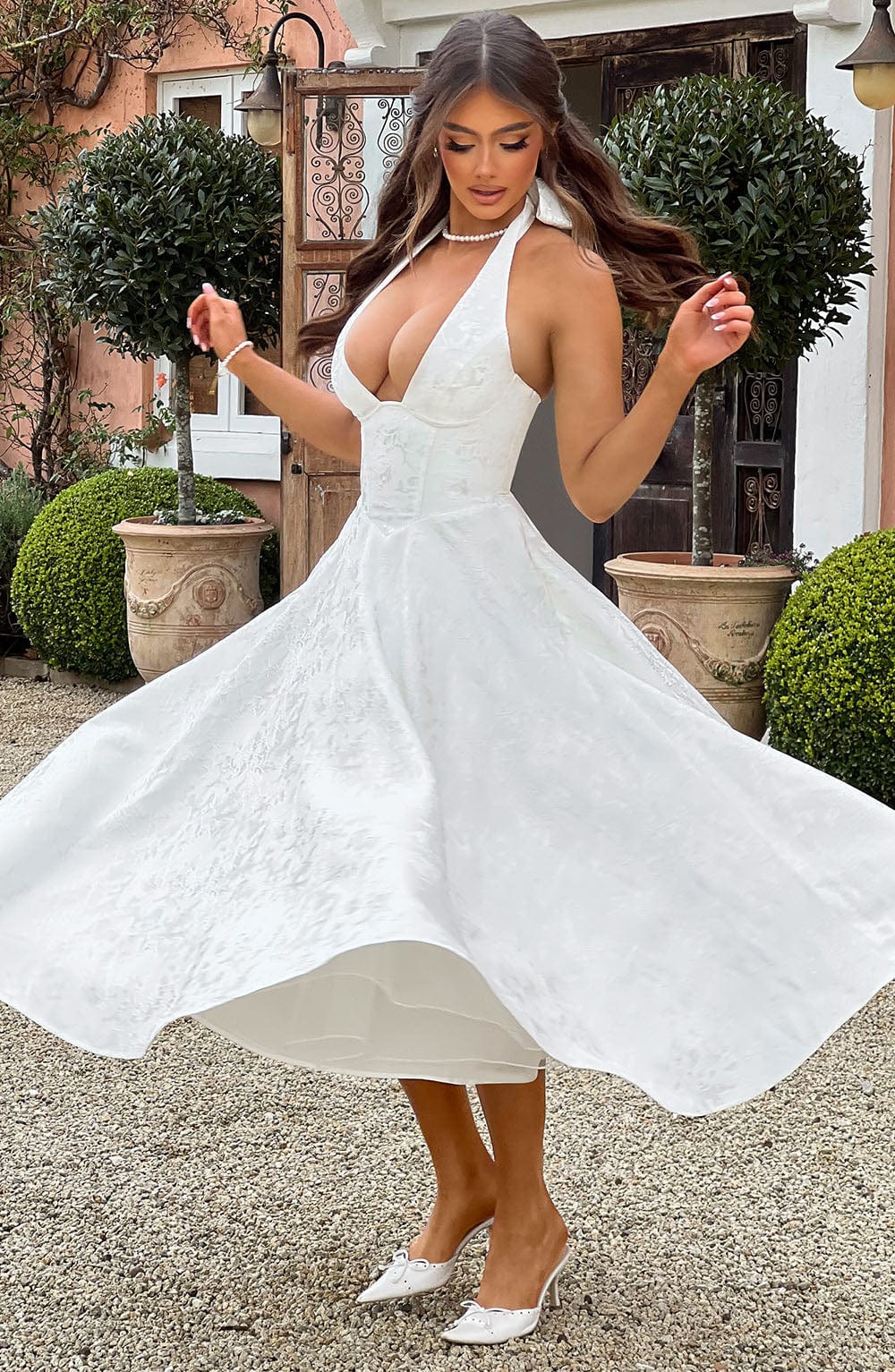 Kylee - Warm Stylish Halter Midi Wedding Guest Dress