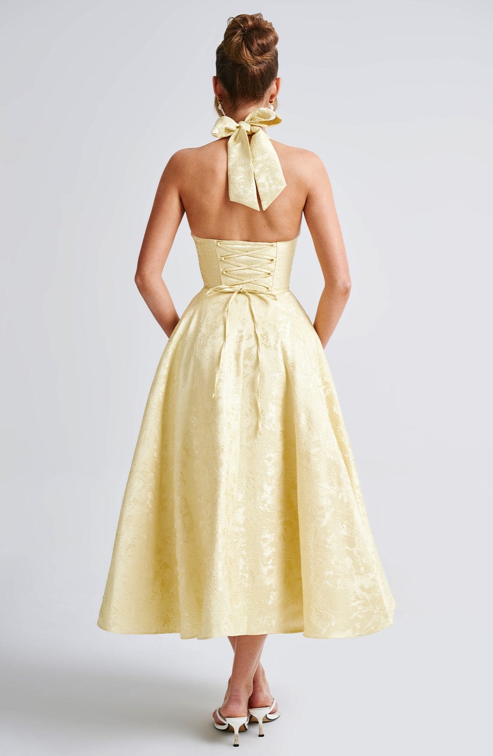 Kylee - Warm Stylish Halter Midi Wedding Guest Dress