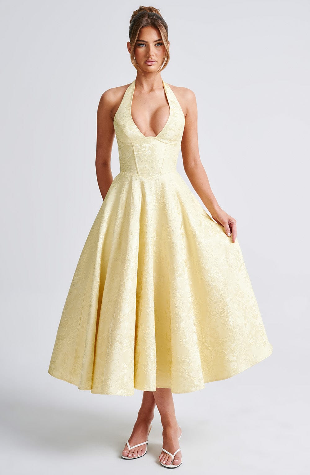 Kylee - Warm Stylish Halter Midi Wedding Guest Dress