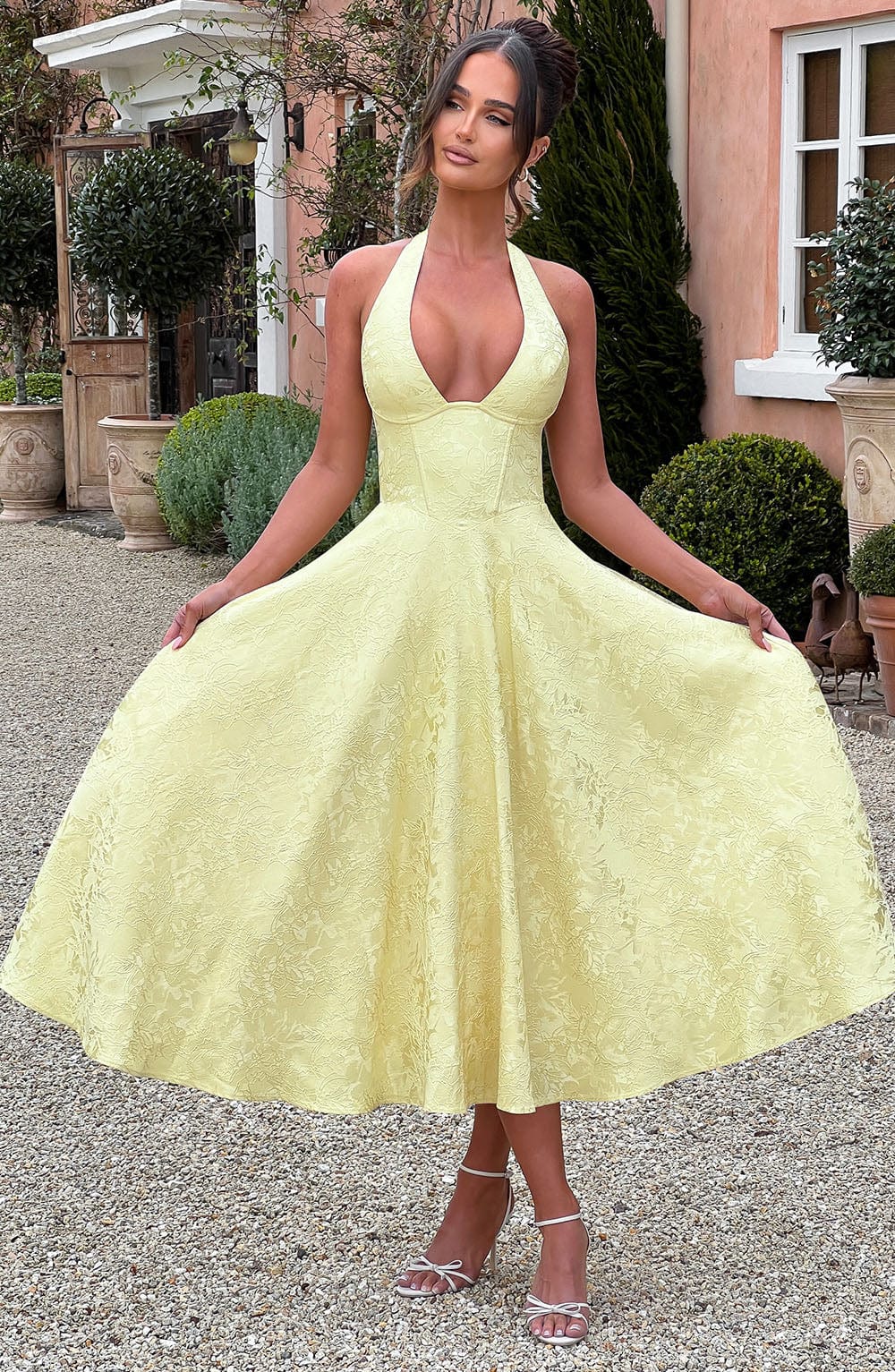 Kylee - Warm Stylish Halter Midi Wedding Guest Dress