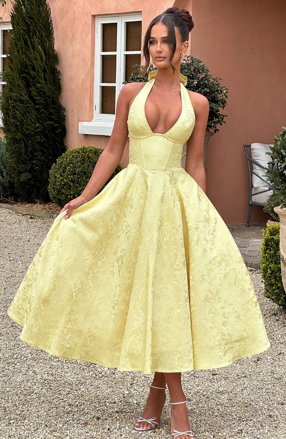 Kylee - Warm Stylish Halter Midi Wedding Guest Dress