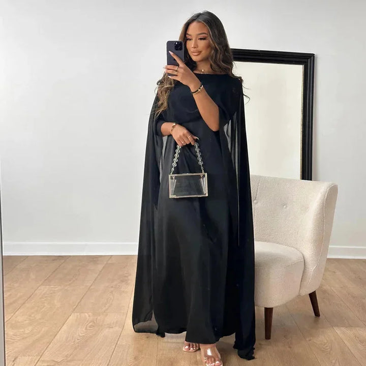 Abilene - Elegant Wedding Guest Cape Maxi Dress
