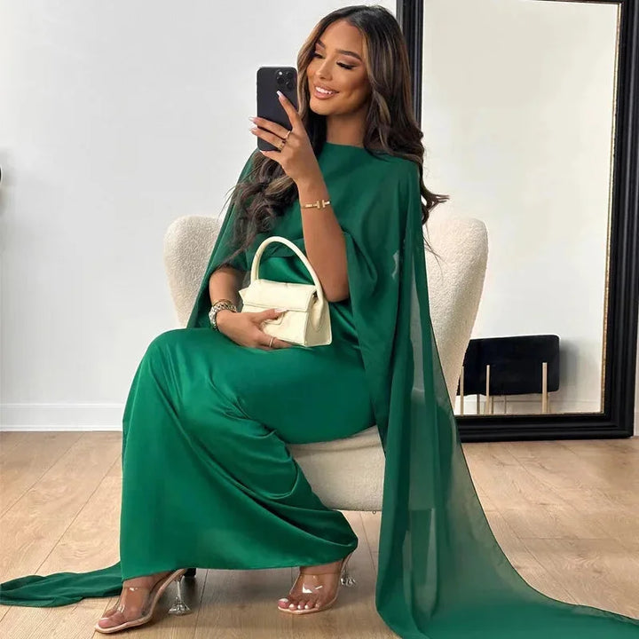 Abilene - Elegant Wedding Guest Cape Maxi Dress
