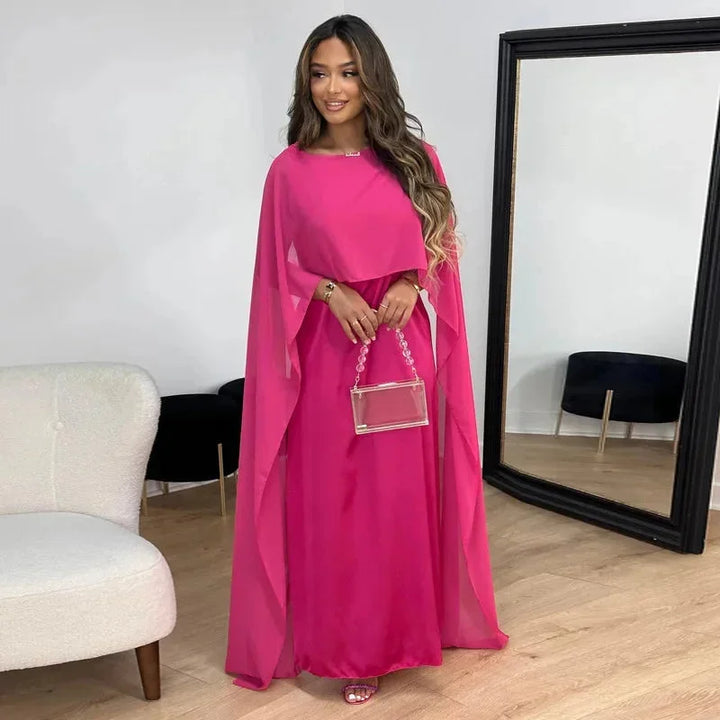Abilene - Elegant Wedding Guest Cape Maxi Dress
