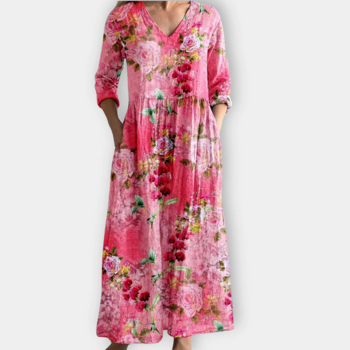 Rowan - V Neck Long Sleeve Maxi Floral Dress