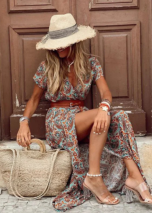 Corinne - Airy Boho Maxi Dress With Matching Belt