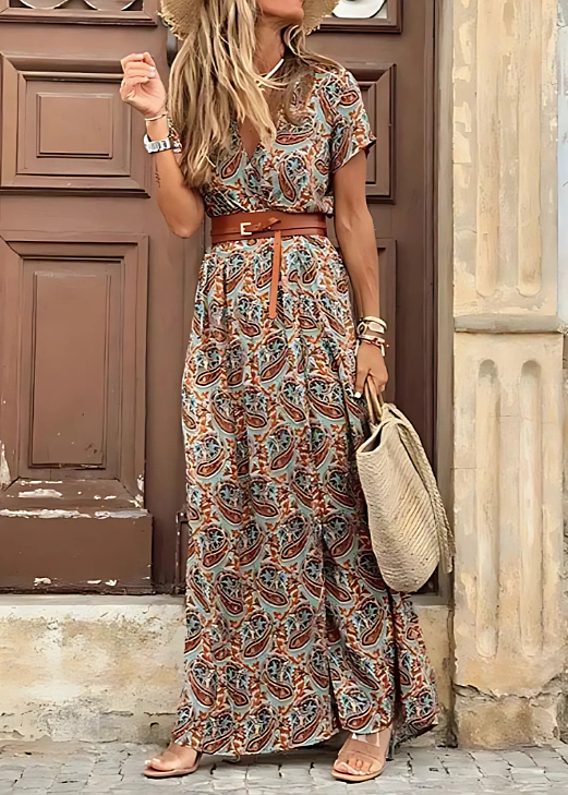 Corinne - Airy Boho Maxi Dress With Matching Belt
