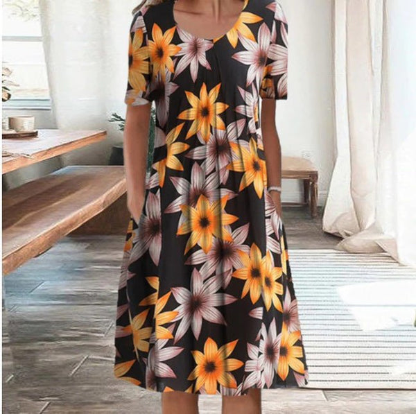 Lia - Stylish Warm Pocket Midi Floral Dress