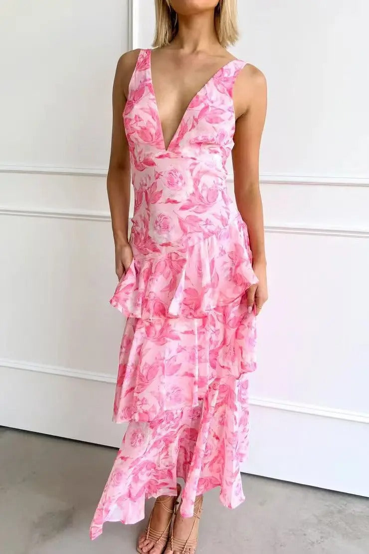 Jazmin - Stylish Warm Tiered Long Sleeve Maxi Floral Dress