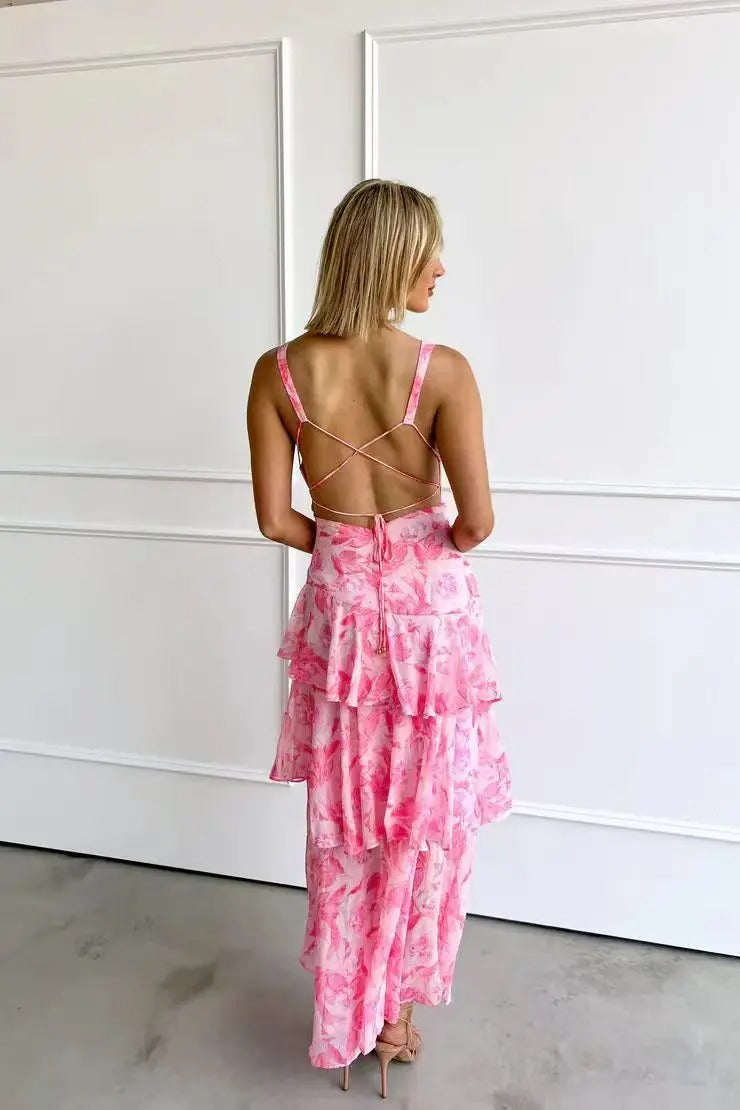 Jazmin - Stylish Warm Tiered Long Sleeve Maxi Floral Dress