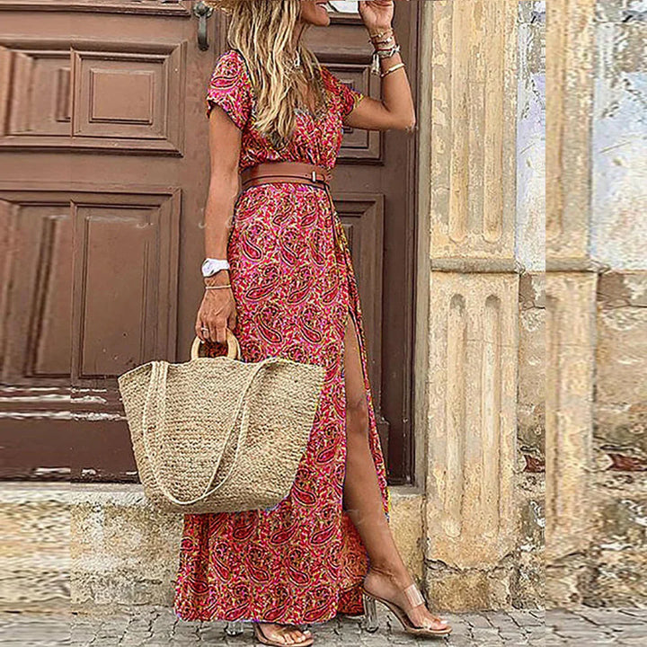 Corinne - Airy Boho Maxi Dress With Matching Belt