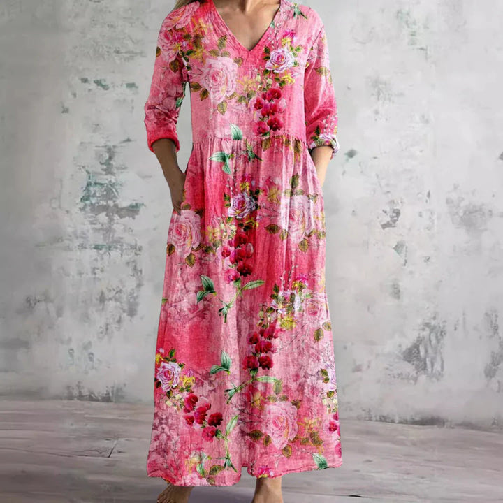 Rowan - V Neck Long Sleeve Maxi Floral Dress