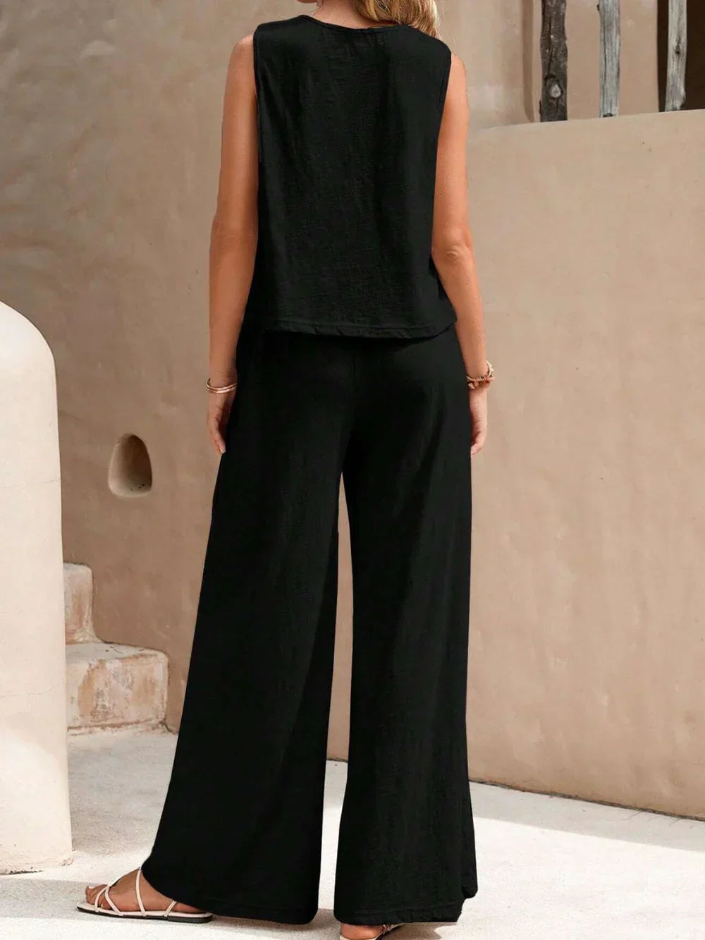Imani - Warm Sleeveless Wide Leg Pants Two Piece Sets
